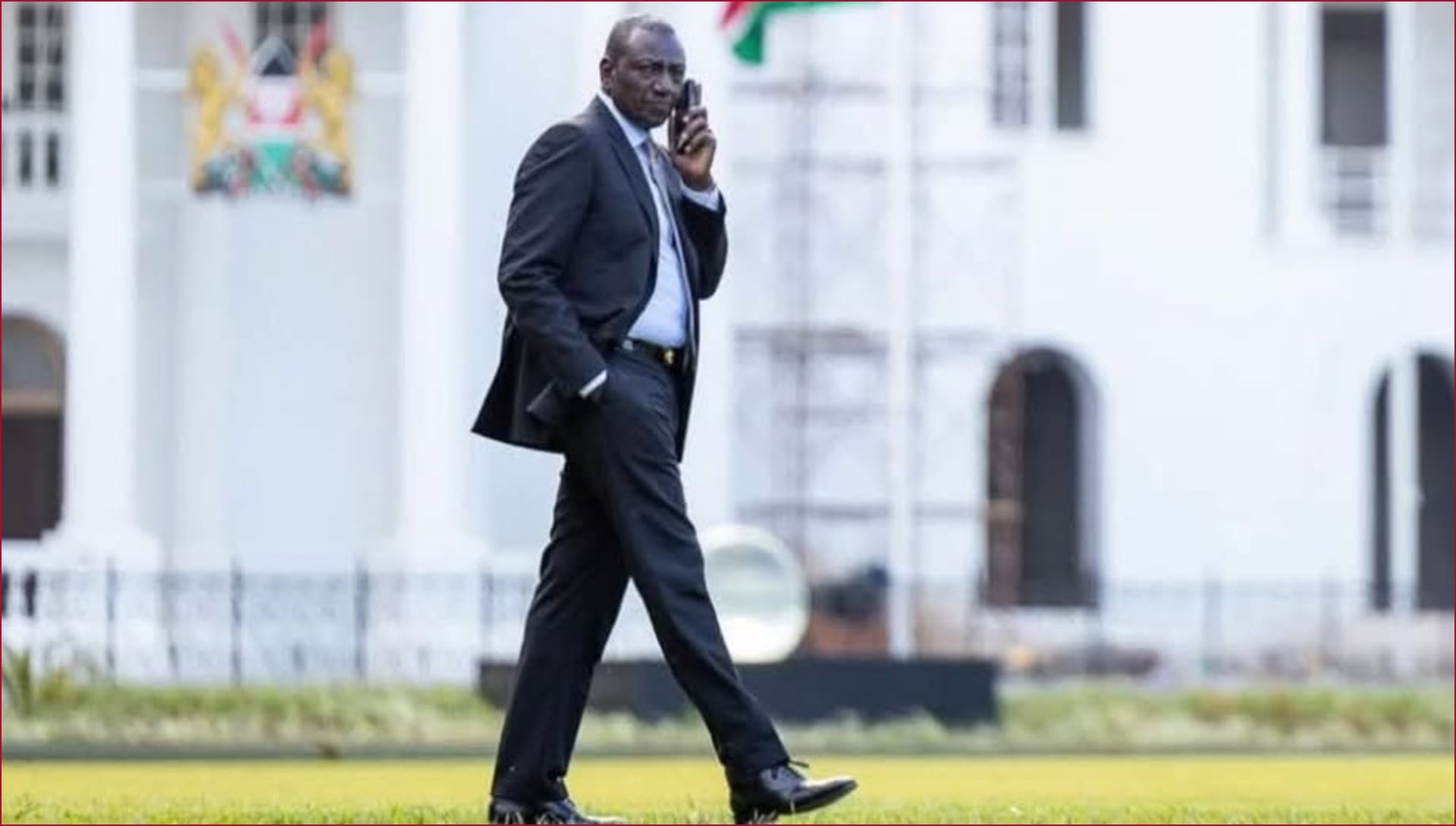 File photo of President William Ruto on a phone call at the State House compound, Nairobi.